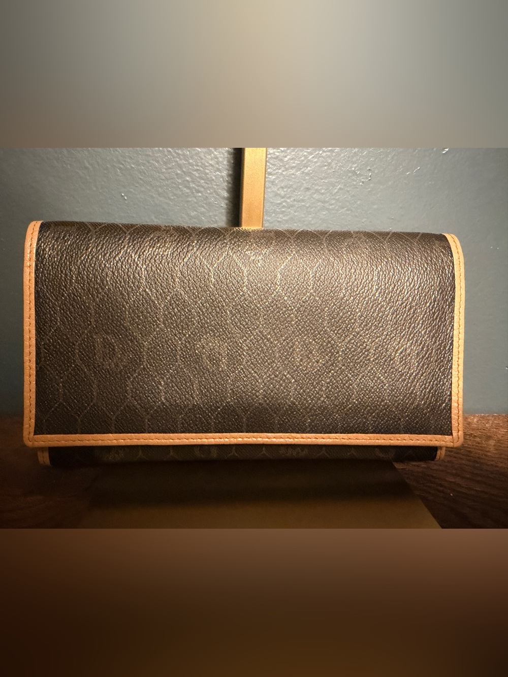 Dior Dark Brown Long Wallet with Tan Trim